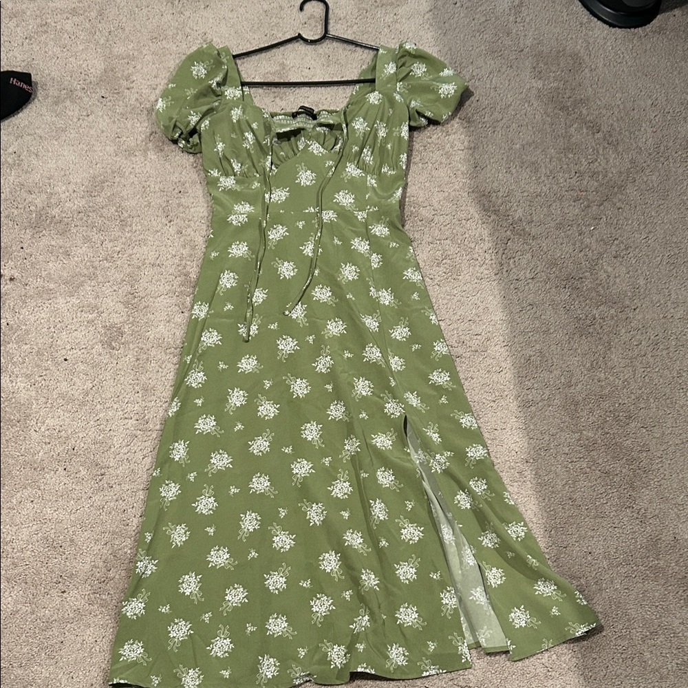 Chic Olive Floral Maxi Dress - Picture 3 of 15